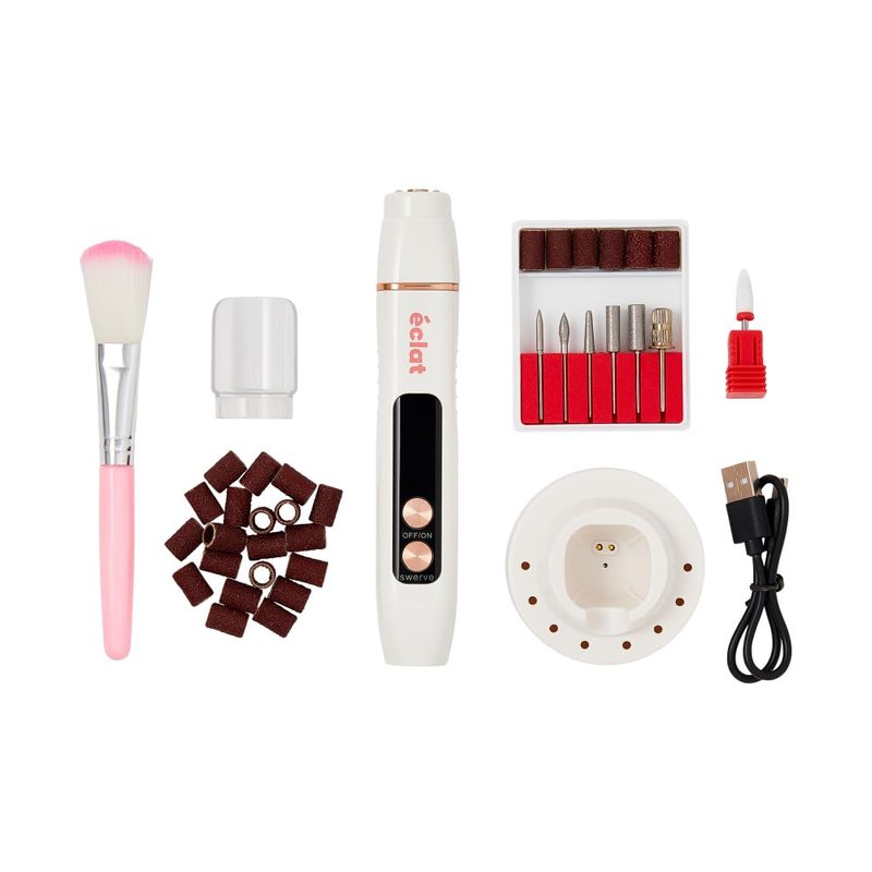 ÉCLAT Cordless Nail Drill, Professional Portable E-File for Gel & Acrylic Removal, Rechargeable Manicure Set with Charging Stand & LED Light, Quiet 13,000 RPM Electric File for Home, Travel, White