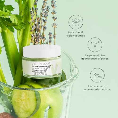 Volition Beauty Celery Green Cream with Peptides + Hyaluronic Acid | Oil-Free Facial Moisturizer for Normal to Combination Skin | Minimizes Pores, Improves Firmness & Reduces Wrinkles (1.7 fl oz)