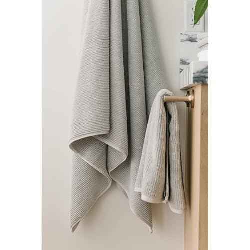 Cozy Earth Ribbed Hand Towel Set - 60% Cotton 40% Viscose from Bamboo Hand Towels - Soft & Absorbent Textured Ribbed Pattern - 2 Pack Light Grey