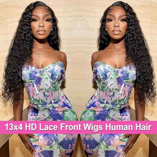 22 Inch Deep Wave Human Hair Lace Front Wig for Women 13x4 HD Transparent Lace Frontal, 180% Density Glueless, Pre - Plucked with Baby Hair in Natural Color