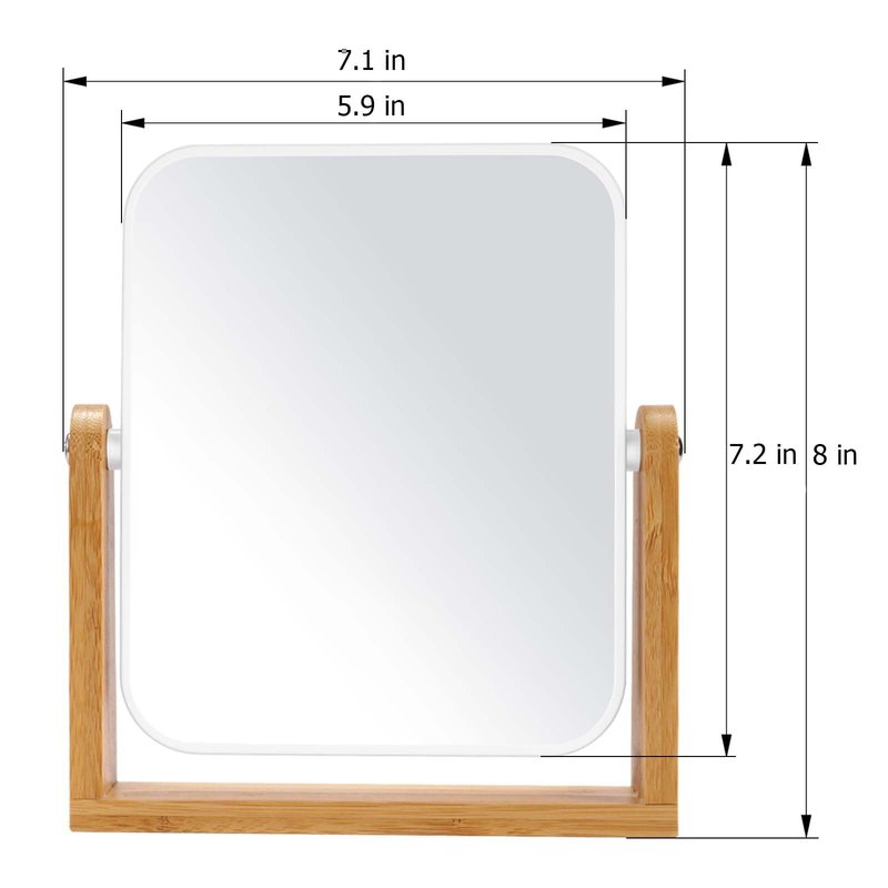 LFOYOU Vanity Makeup Mirror with Natural Bamboo Stand, Double Sided 360 Degree Swivel Magnifying Mirror, Tabletop Magnified Make up Mirror for Bathroom or Bedroom 8 Inch