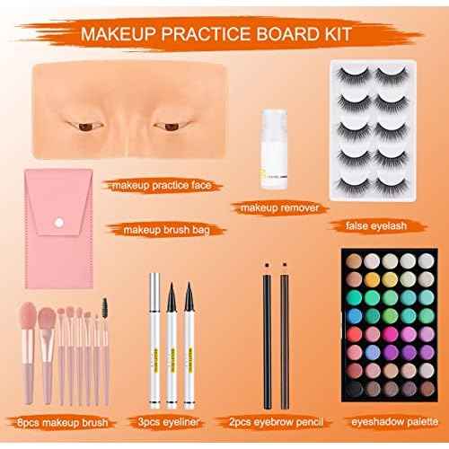 3D Reusable Makeup Mannequin - Practice Face Board with Eyeshadow Palette for Makeup Artists & Beginners