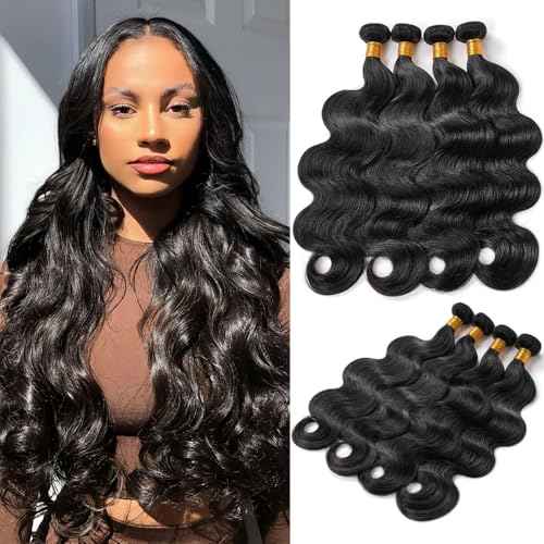 16A Human Hair Bundles 18 20 22 24 Inch Body Wave Bundles Human Hair 400g Brazilian Virgin Body Wave 4 Pieces Deals Brazilian Quick Weave Extensions Wet and Wavy Extensions Natural Black