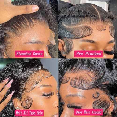 13x6 Deep Wave Wigs Human Hair Deep Wave Lace Front Wigs Human Hair 200% Density HD Lace Frontal Wigs for Balck Women Pre Plucked Glueless Deep Curly Wig Natural Black (28 Inch)