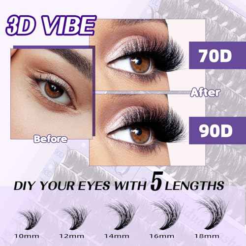 B&Qaugen Lash Extension Kit 3D Thick Lash Clusters Kit 280pcs Eyelash Extension Kit 10-18mm 70D+90D D Curl DIY Lash Extension Kit with Lash Bond and Seal, Lash Remover (KIT-70D+90D-MIX10-18mm), Black