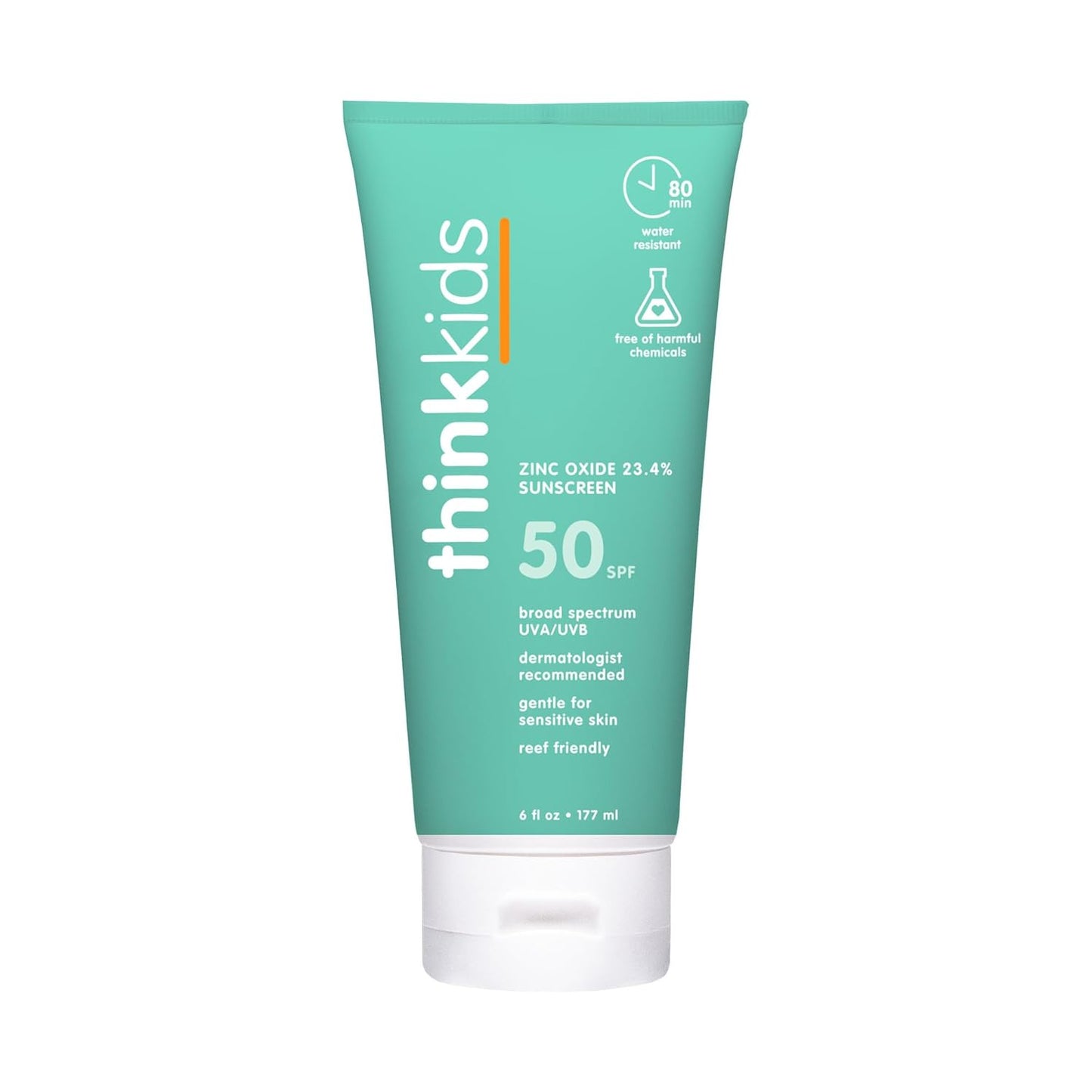 Thinkkids SPF 50+ Mineral Sunscreen - Safe, Natural Water-Resistant Baby Sun Cream | 6 Fl Oz UVA/UVB Protection