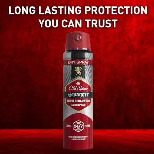 Old Spice Dry Spray Antiperspirant Deodorant for Men, 24/7 Sweat & Odor Protection, 24/7 Sweat Defense & Lasting Freshness, Swagger with Cedarwood Scent, 4.3 oz (Pack of 2)