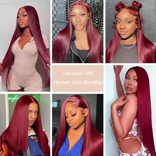 Burgundy 99J Straight Human Hair Bundles 14 16 18 Inch Hair 3 Bundles Color 99J Straight Bundles Unprocessed Brazilian Virgin Hair Weave Extensions For Black Women #99J