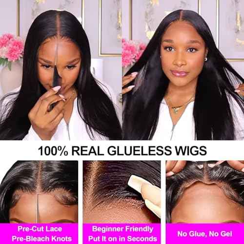 IWISH 5x5 Glueless Human Hair Wig Straight 20 Inch Wear and Go Wigs for Women Pre Plucked HD Lace Front Wigs Human Hair 210 Density