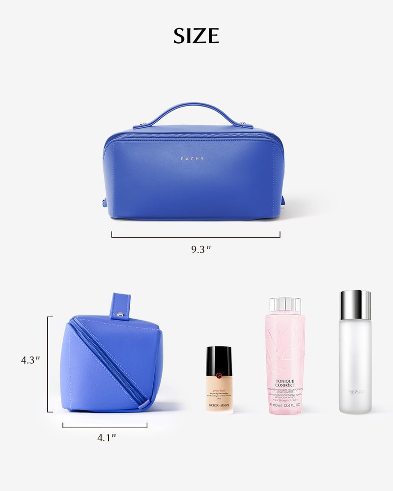 EACHY Travel Makeup Bag, Cosmetic Bag for Women, Waterproof Toiletry Bag with Handle, Large Capacity Makeup Organizer with Brush Compartment for Vacation & Everyday Use