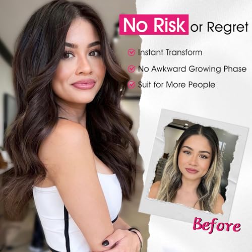 18 Inch Dark Brown Wig for Women, Middle Part Medium Length Wavy Synthetic Hair Wig, Upgraded Strands Natural Hairline Design for Daily Party Halloween(Dark Brown,18 Inch)