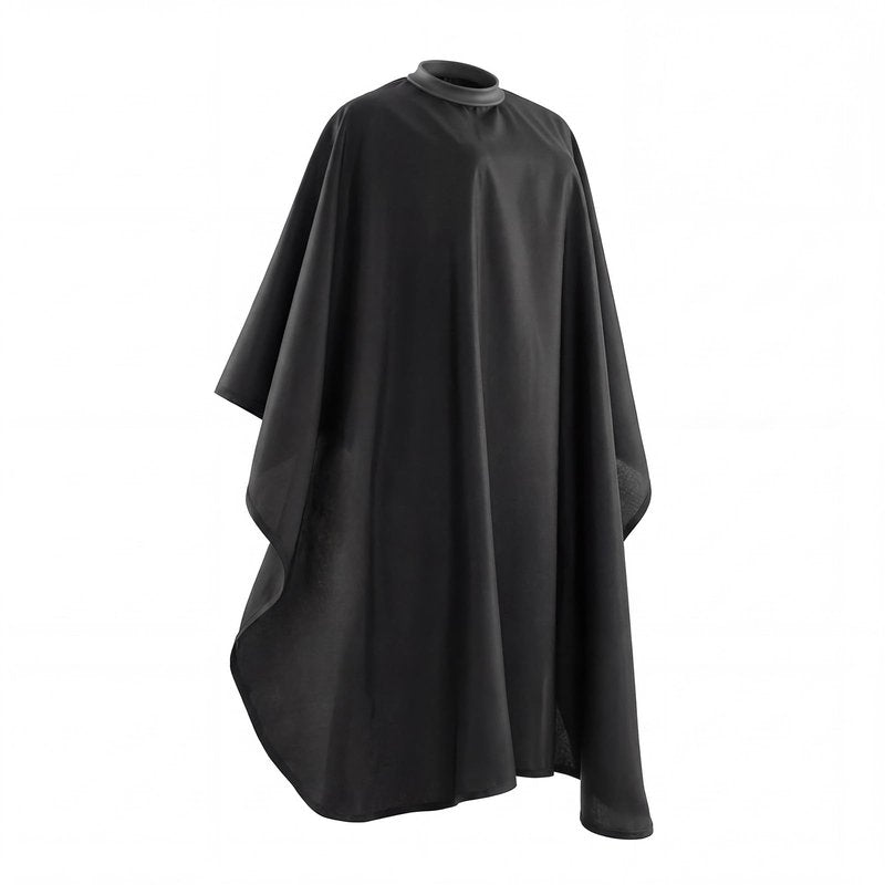 Silicone Neckline Salon Barber Cape, Black, Extra Large, Waterproof Polyester Hair Cutting Cape, Snap Button Collar (Black)