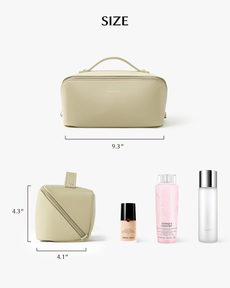 EACHY Travel Makeup Bag, Cosmetic Bag for Women, Waterproof Toiletry Bag with Handle, Large Capacity Makeup Organizer with Brush Compartment for Vacation & Everyday Use