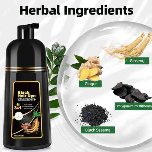 Black Hair Dye Shampoo 3 in 1 for Gray Coverag Color Shampoo for Women/Men Instant Herbal Semi Permanent champu para canas