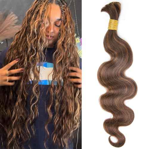 YWIGS Bulk Human Hair for Braiding Body Wave Blend #4/30 Boho Human Hair No Weft Human Braiding Hair 100G 18inch
