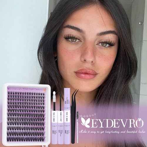 EYDEVRO Wispy Lash Clusters Kit Natura Eyelash Clusters Kit 9-18mm Cluster Eyelash Extensions CD Curvature 192 Pcs Manga Lash Extension Kit Individual Eyelash Extension Kit Lash Bond and Seal Tweezers