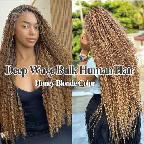 Human Braiding Hair For Braids 24 Inch 100g/2Bundles Deep Wave Bulk Human Hair For Braiding Wet And Wavy Human Hair Extensions For Braids 12A No Weft Bulk Human Hair Honey Blonde