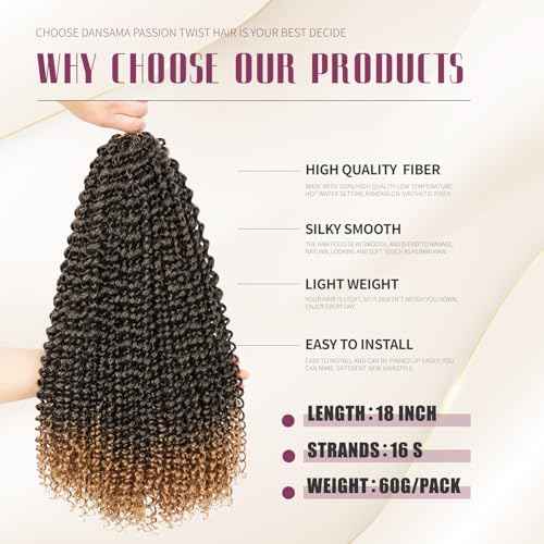 Dansama Passion Twist Hair Water Wave Braiding Hair for Butterfly Style Crochet Braids Bohemian Hair Extensions (18inch (Pack of 6), T1B/27, Economy Pack)