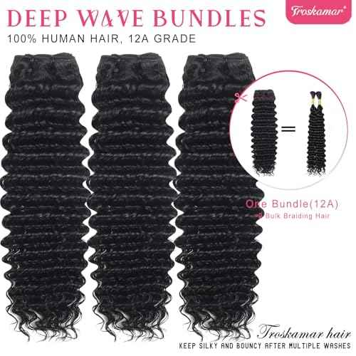 Deep Wave Bundles Human Hair 28 Inch 12A Brazilian Virgin Human Hair Single Bundle 100% Unprocessed Deep Wave Bundles Double Weft Deep Curly Weave for Black Women