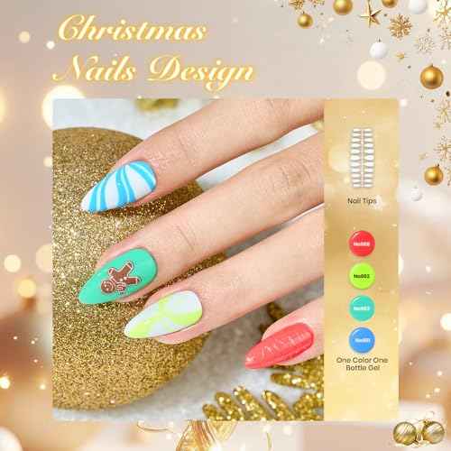 Beetles Christmas Gel Nail Polish Set with Mini LED Nail Lamp Purple Red Green Yellow Gel Polish with Base Top Coat Nail Art Brushes Salon DIY Gift Basket for Women