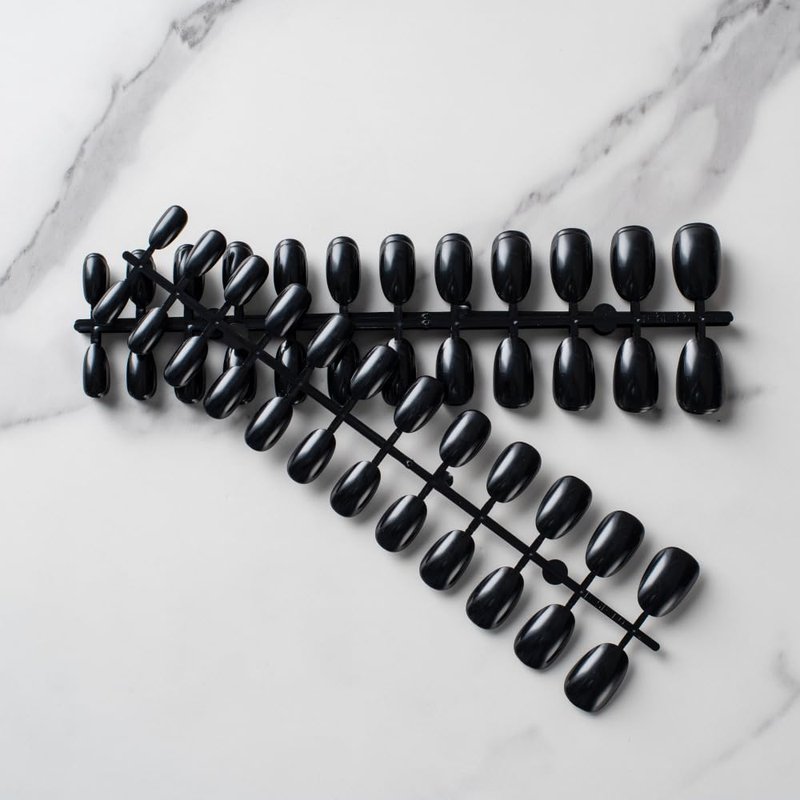 Almond Press On Nails - Short Black Full Cover Acrylic Tips | 240 Round Fake Nails with Adhesive for Women & Kids