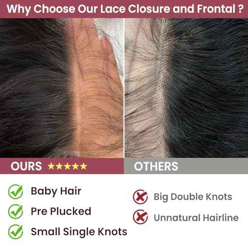 6x6 Lace Closure, Invisible Swiss Transparent HD Lace with Free Part 12A Brazilian Straight Human Hair Closure Pre Plucked with Baby Hair Natural Black 16 Inch