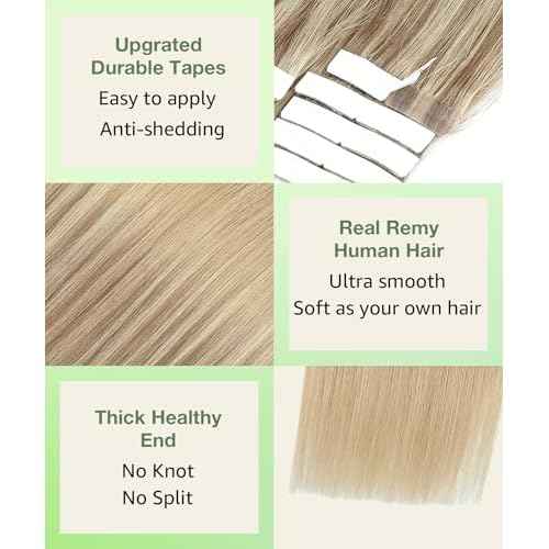 SURNEL 20inch Tape in Hair Extensions Balayage Golden Brown Highlighted Fading to Golden Blonde Human Hair Tape in Extensions 20 Pcs 50g(#10/16/16-20)