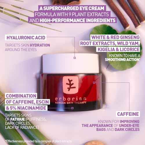 Erborian Skin Therapy Eye Cream, Multi-Perfecting Anti-Aging, Illuminates, De-Puffs, Firms, Hydrates With Caffiene, Lightweight, Korean Skincare, 15mL