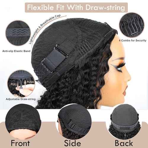LESLY 26 Inch Kinky Curly Half Wig Human Hair 200 Dnsity 3 IN 1 Half Wig Seamless Clip Ins Flip Over Drawstring Glueless Wigs Beginner FriendlyHeadband Wig For Women.