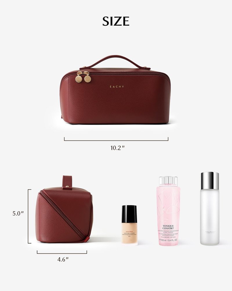 EACHY Travel Makeup Bag - Large Capacity Waterproof PU Leather Cosmetic Organizer for Skincare & Essentials