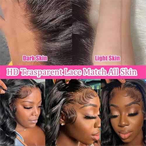 Body Wave 360 Lace Front Wigs Human Hair Pre Plucked Hidden Strap 22Inch 220% Density Drawstring Wig 360 HD Full Lace Human Hair Glueless Wigs for Black Women