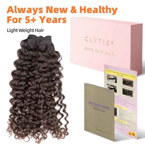 Clytie Raw One Donor Natural Brown Curly Bundle Human Hair, 5 Years Lasting Tight Curly Bundle Human Hair Dark Brown Real Unprocessed Virgin Human Hair Deep Curly Weave Sew in 1 Single 16 Inches