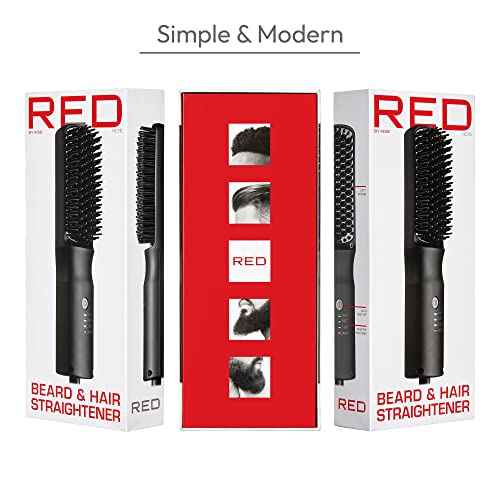Red by Kiss 2-in-1 Ionic Hair Straightener Brush with Ceramic Coating, Adjustable Temp, Auto Shut Off, Skin Protector Bristles & 360¡Æ Swivel Cord, Smooth & Style in Few Strokes