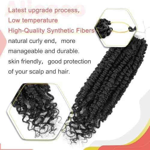 Alicoco Passion Twist Crochet Hair 12 Inch Passion Twist Hair Pre Looped 8 Packs Spring Twist Crochet Braids with Curly Ends Pre-Twisted Crochet Hair for Women (1B)