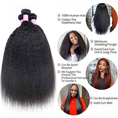 FQ Kinky Straight Bundles Human Hair 30 inch Kinky Straight Hair 1 Bundle 10A Brazilian Kinky Straight Human Hair Weave Extensions For Black Women 100g/bundle Natural Color