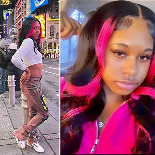 Wave Ombre Lace Frontal Wig Human Hair Wigs 13X4X1 Pink/Red 150% Density 22inch T Part Transparent Lace Front Wigs for Black Women