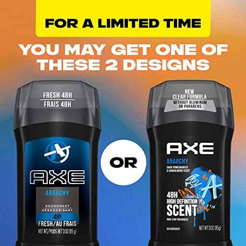 AXE Aluminum Free Deodorant Stick For Men Odor Protection For Long Lasting Freshness, Anarchy Dark Pomegranate & Sandalwood Men's Deodorant, Formulated Without Aluminum 3oz 12 count