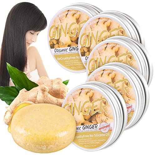 Natural Organic Ginger Hair Regrowth Shampoo Bar Soap for Anti Hair Loss, Dandruff, Itching - Promotes Hair Growth, All Hair Types (3 Pcs)