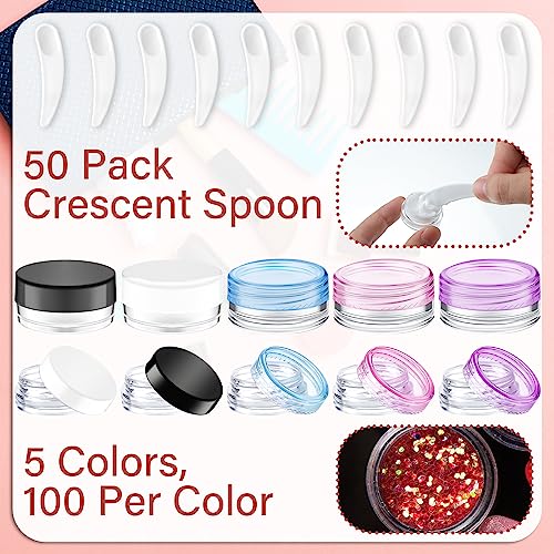 Jinei 500 Pcs 3g Sample Containers with Lids Bulk Small Sample Jars Empty Lip Balm Lotion Containers and 50 Pcs Mini Cosmetic Spatula for Make Up Oils Paint