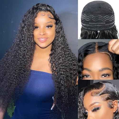 Hidden Strap Deep Wave 5x5 HD Lace Closure Wigs Human Hair Invisible Strap Pre Plucked Pre Cut Bleached Konts Glueless Wigs Human Hair 180% Denisty Deep Curly Closure Wigs with Drawstring 22 inch
