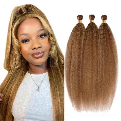 P427 Blonde Bundles Human Hair Brown Yaki Straight 3 Bundles 18 20 22 Inch Unprocessed Brazilian Virgin Remy Highlight Blonde Kinky Straight Bundle Human Hair Extensions