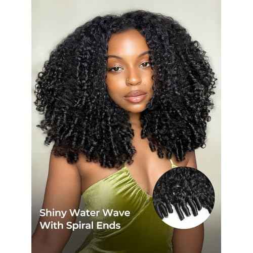 mscoco V Part Wig Human Hair Burmese Curly Glueless Wigs Human Hair Clip In Upgrade U Part Human Hair Wig with Drawstring 180% Density Natural Black 18inch