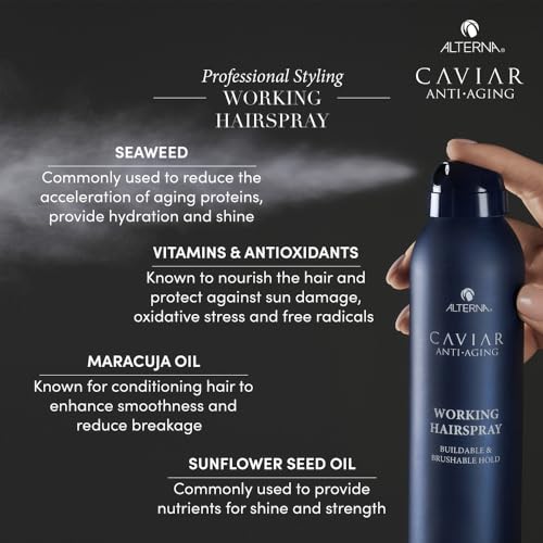 Alterna CAVIAR Anti-Aging Working Hairspray | Buildable, Brushable Hold | Helps Control Frizz & Adds Shine | Sulfate Free