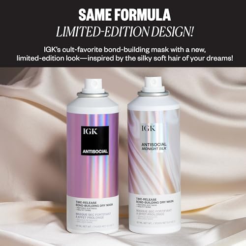 IGK Antisocial Midnight Silk Bond-Building Dry Hair Mask ? No-Rinse Leave-In Treatment with Vegan Silk Protein ? Limited Edition Design, 5 oz