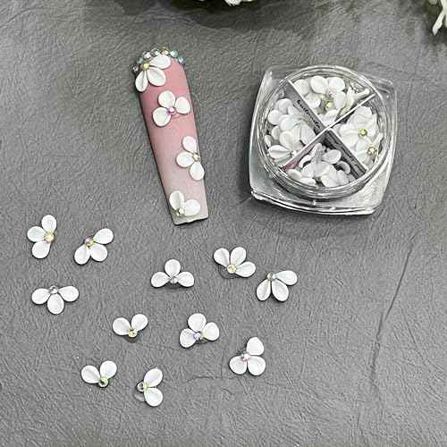 Set 50Pcs White 3D Flowers for Nails, Apricot Handmade 3D Acrylic Flowers for Nails, Flower Nail Charms Rhinestones Gems by Acrylic Powder Design Nail Art Women Girls (Apricot Tiny White - 50Pcs)
