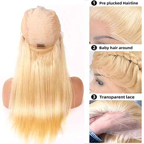 613 Blonde 13x4 Lace Front Wig Human Hair Pre Plucked Brazilian Straight 613 Blonde Human Hair Wigs for Women 150% Density Transparent Lace Frontal Wig with Baby Hair (16 inch, 13x4 Straight)