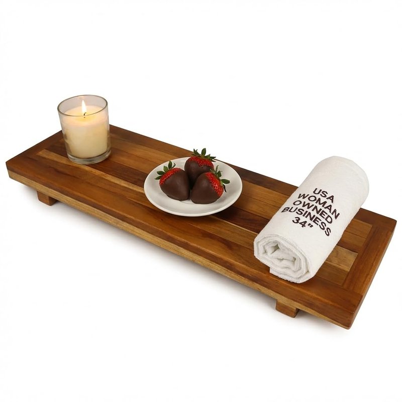EcoDecors, 34 inch, Bath Tray for Tub, Bath Tub Tray Wood, Bathtub Table, Caddy for Bathtub in Natural Teak