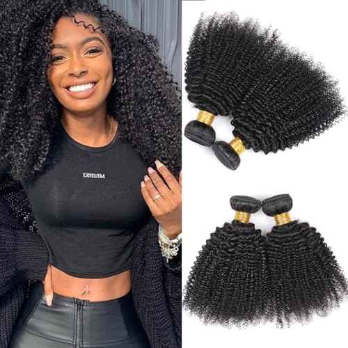 100% Unprocessed Afro Curly Human Hair Bundles 10A Brazilian Virgin Human Hair 2 Bundles 18 20 Inch Curly Weave Hair Extensions Natural Black Color for Women