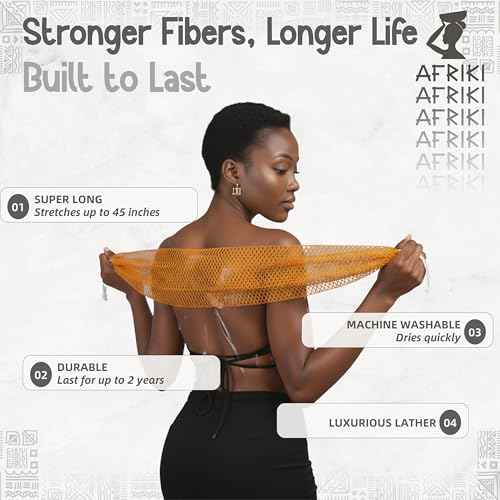 AFRIKI African Net Sponge ? Exfoliating Body Scrubber, Black Owned & Rooted in Africa, All Skin Types | 45 in Long (Slate)