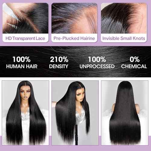 18Inch 13x6 Lace Front Wigs Human Hair 210 Density Straight HD Lace Front Wigs Human Hair Pre Plucked with Baby Hair Glueless Wig Virgin Hair Lace Front Wigs for Women (13X6 Straight Wig, 18Inch)